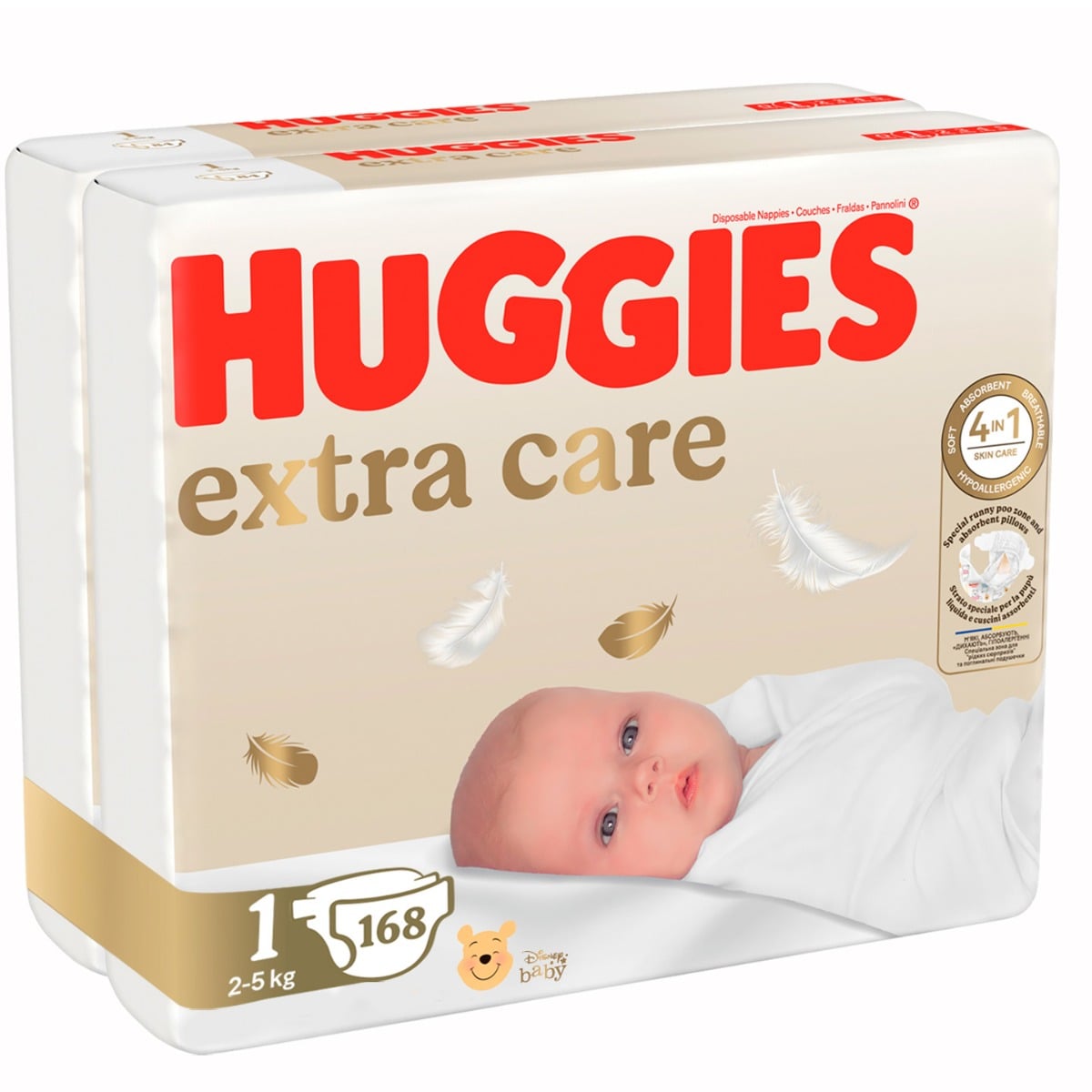 Scutece Huggies Extra Care 1, 2-5kg, 168 buc