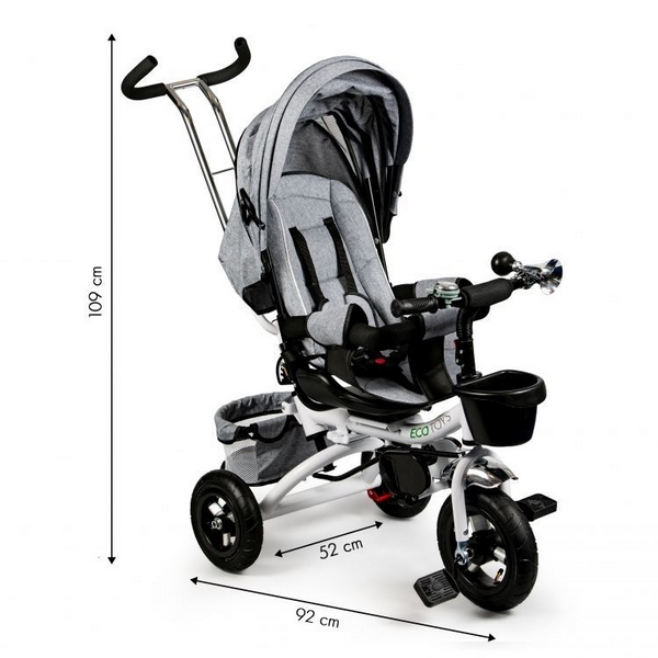 Tricicleta Ecotoys Gri cu Scaun Rotativ și Frână - imagine 7
