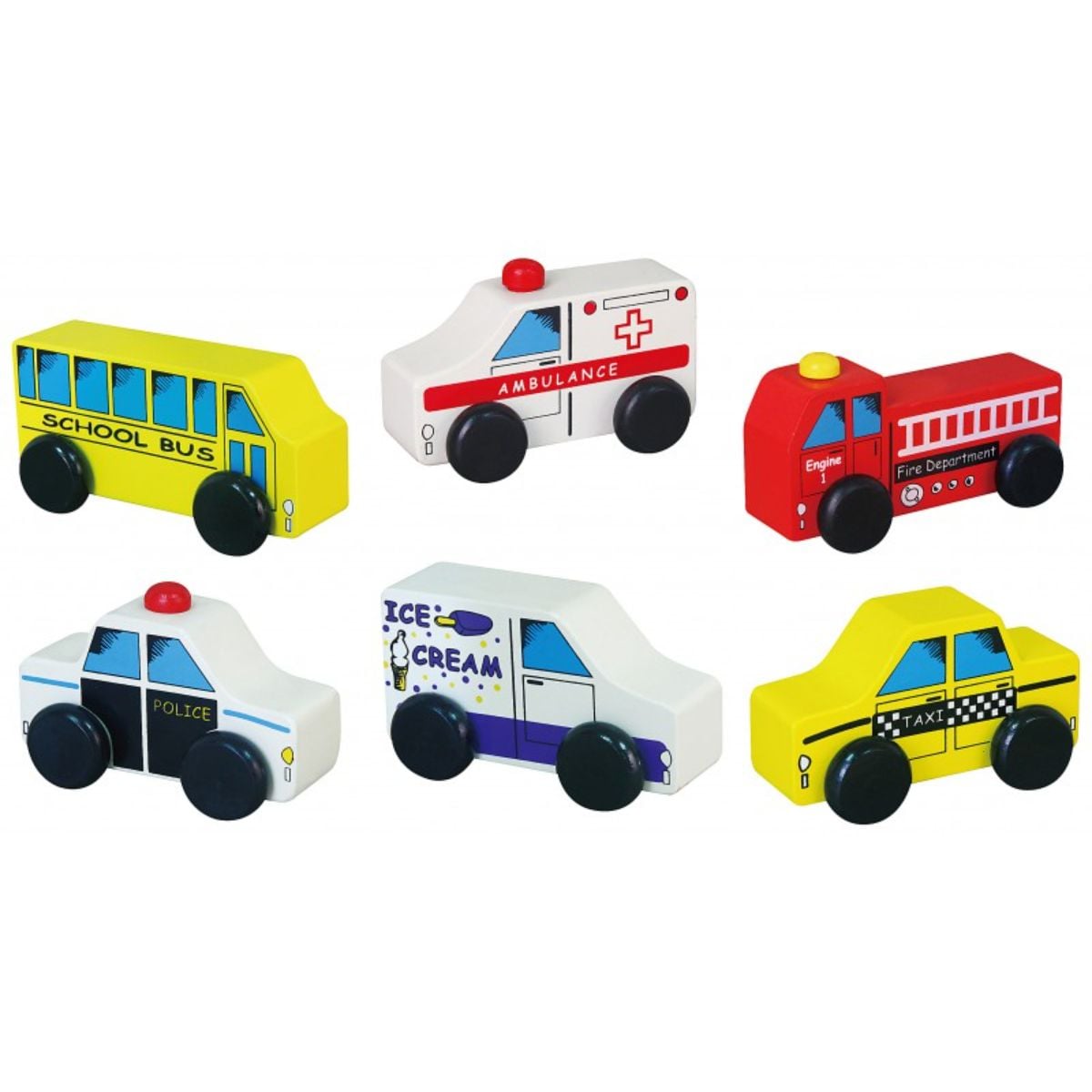 Set 6 Vehicule de Oraș Viga, Lemn