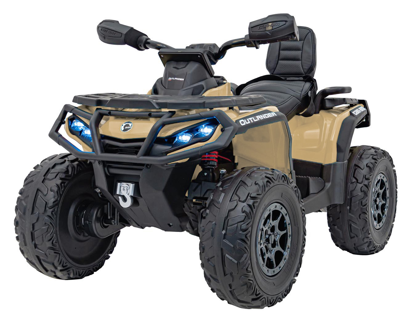 ATV electric copii Can-Am Outlander 24V 4x4 800W Bej, 2 locuri, Bluetooth, roti silentioase, echipare Lux - Autokids.ro