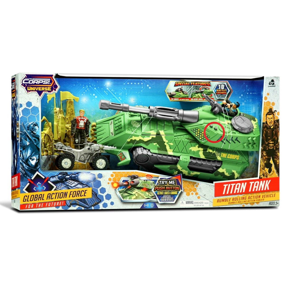 Tanc blindat Lanard Toys cu lumini, sunete si ATV
