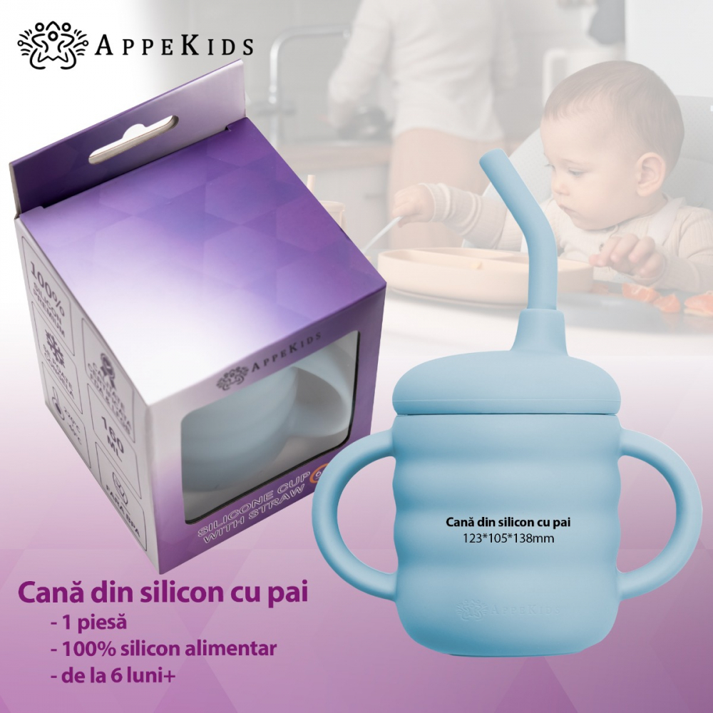 Cana Silicon cu Pai AppeKids Aqua Blue - imagine 2