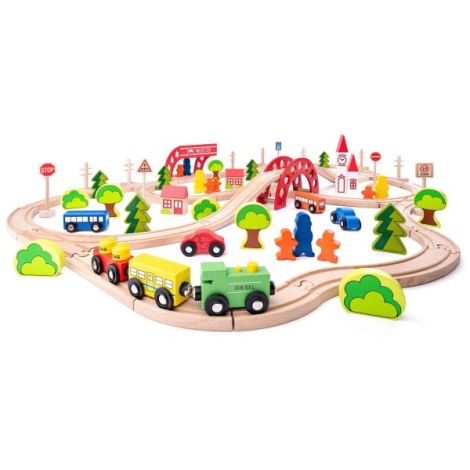 Woodyland - Set tren din lemn 90 piese educativ
