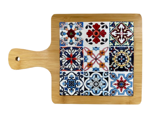 Tocator Decorativ Ethnic Kitchenware, Ceramica și Bambus
