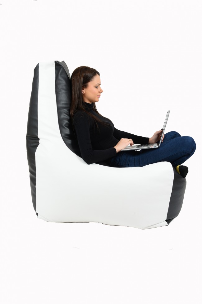 Fotoliu Pufrelax Evo XL Black & White, Confort Premium - imagine 3