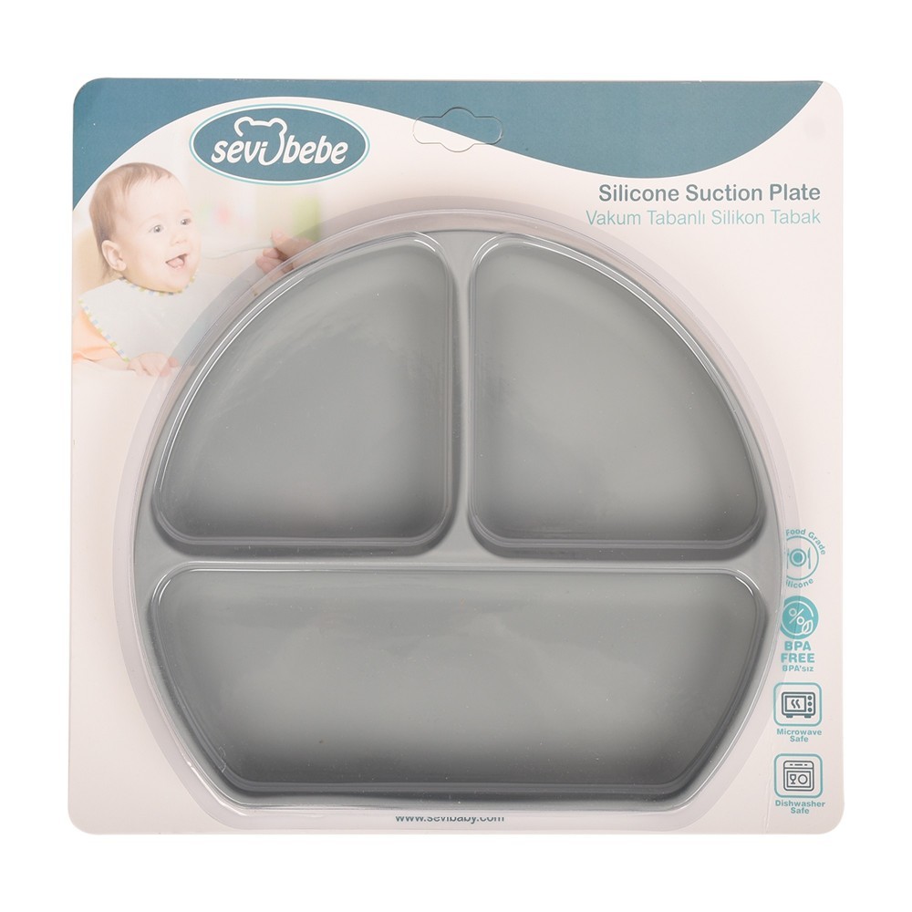 Farfurie SeviBebe Silicon cu Ventuza Gri - imagine 2