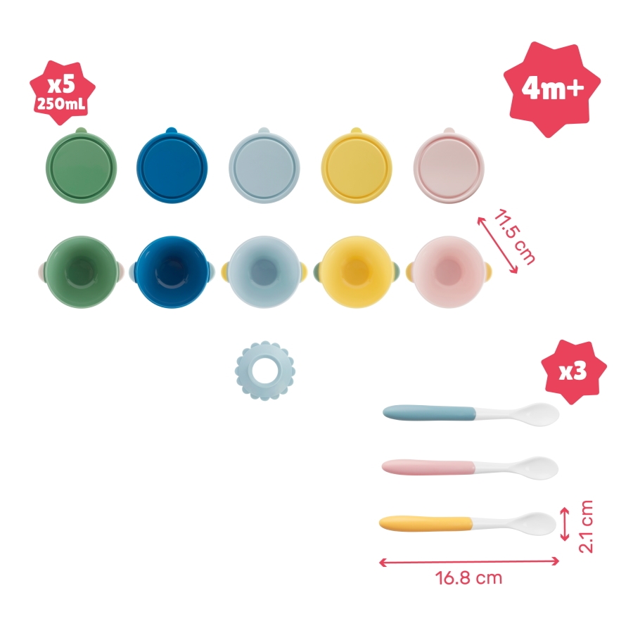 Set 5 boluri si 3 lingurite Badabulle Colorate - imagine 3