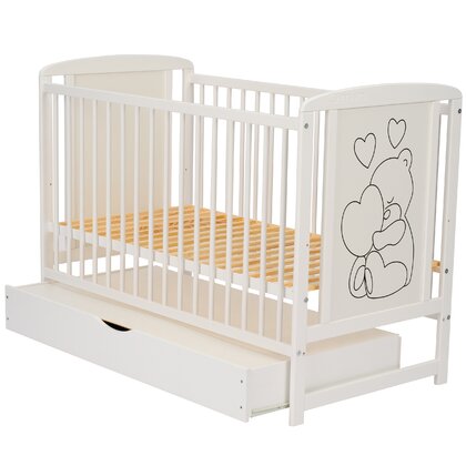 Patut Timmi Heart Qmini 120x60, Pin, Alb, cu Sertar - imagine 2