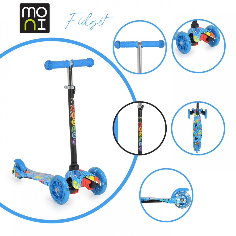 Trotineta Moni LED 4 roti, reglabila, albastra - imagine 9