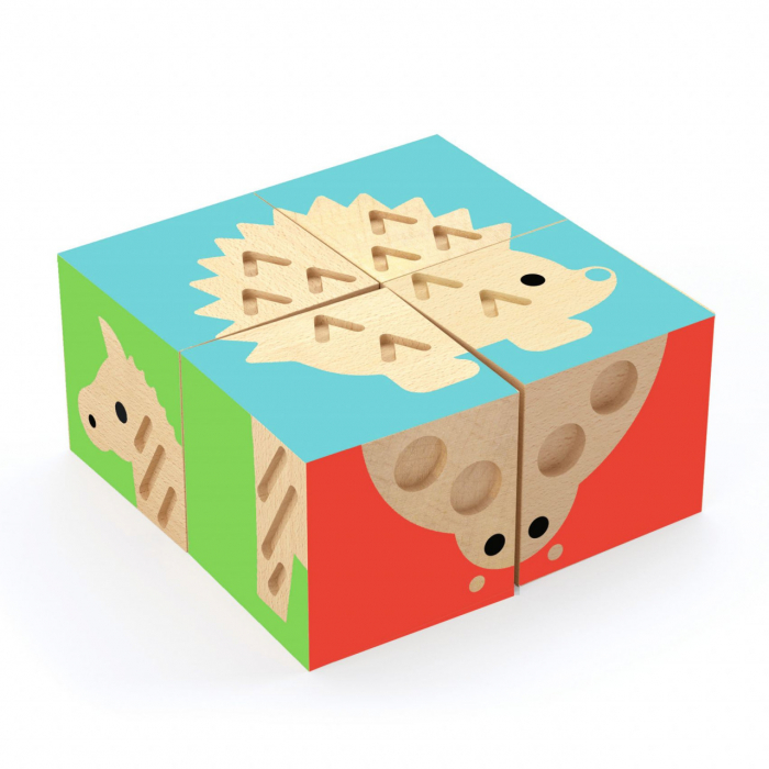 Cuburi din Lemn Djeco TouchBasic - Joc Educativ
