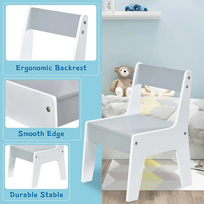 Set Masă și 2 Scaune Ginger Home Alb/Albastru cu Depozitare - imagine 2