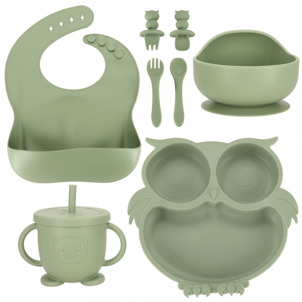 Set 8 piese Ikonka Green Owl - Diversificare Hrană