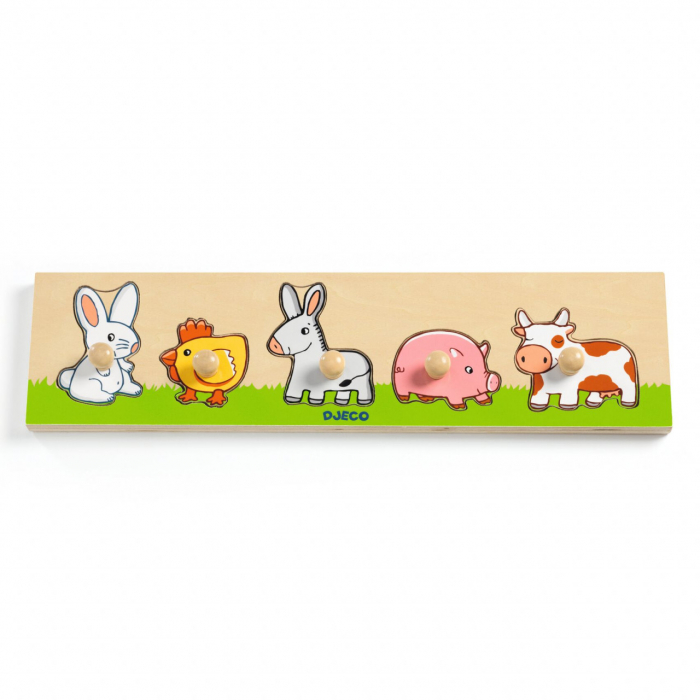 Puzzle Djeco Ferma cu Buton, Lemn +1 An