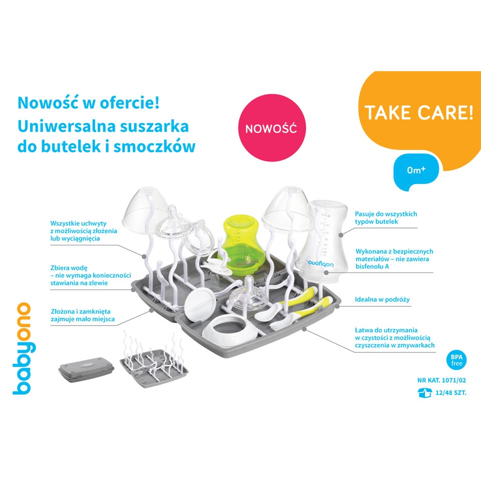 Suport uscare biberoane Babyono Gri, Functional - imagine 3