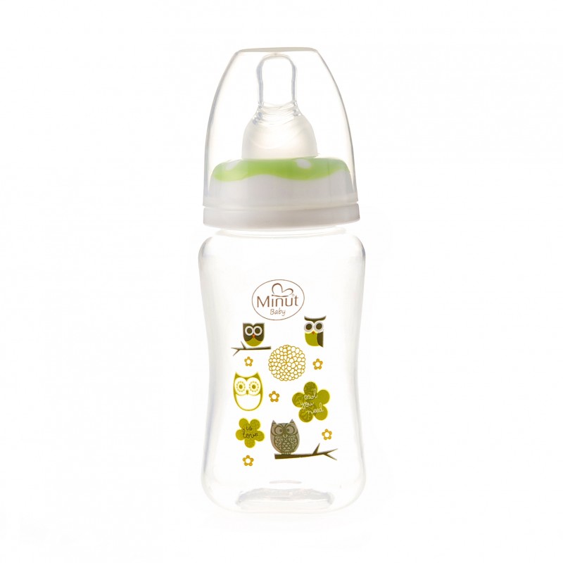 Biberon Minut Baby 125ml, Tetina Silicon, 0+ Luni, Verde - imagine 2