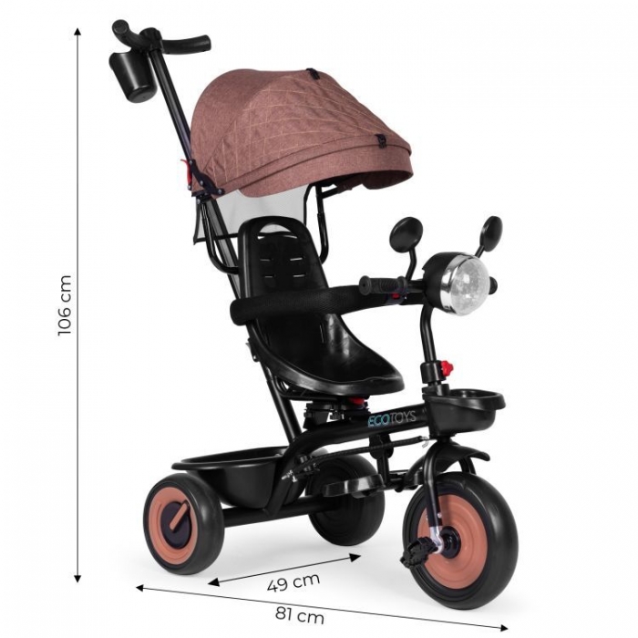 Tricicleta Ecotoys 3-in-1, scaun 360°, bej - imagine 5
