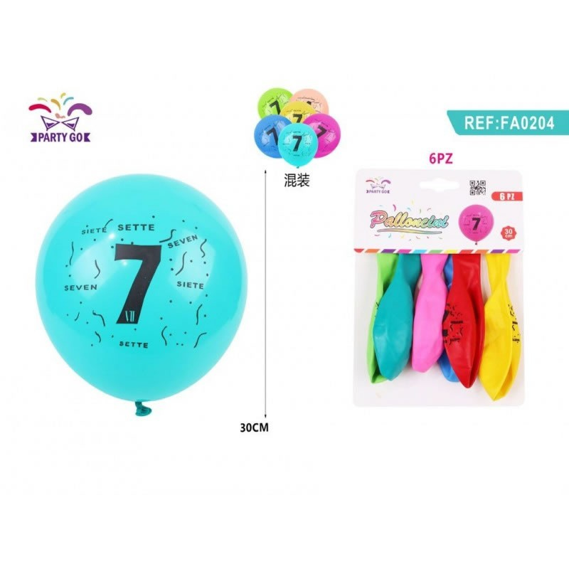 Set 6 Baloane PartyGo Cifra 7, 30cm
