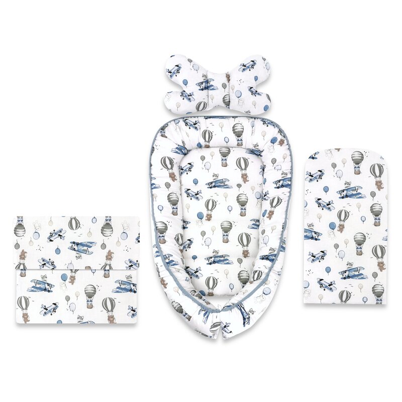 Set 4in1 Baby Cocoon MimiNu Blue Plane - Oeko-Tex