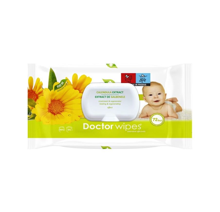 Servetele umede Doctor Wipes Galbenele, 72 buc