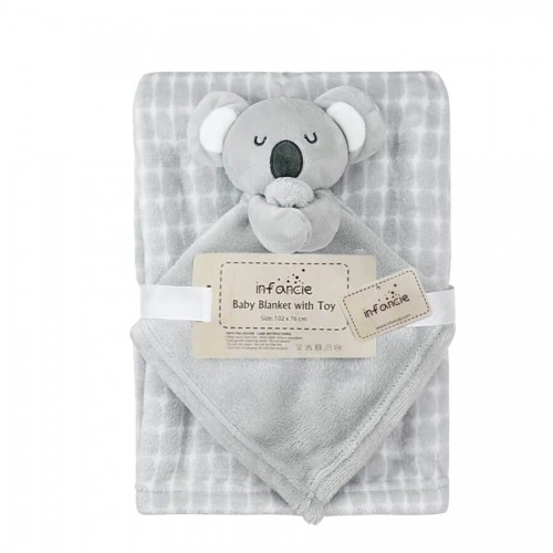 Set Cadou Bebe Infancie: Paturica Fleece și Ursuleț Gri - imagine 3