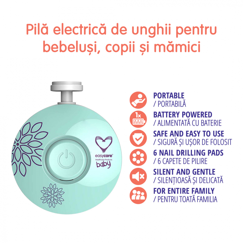 Pilă Electrică Unghii EasyCare Baby, 6 Capete
