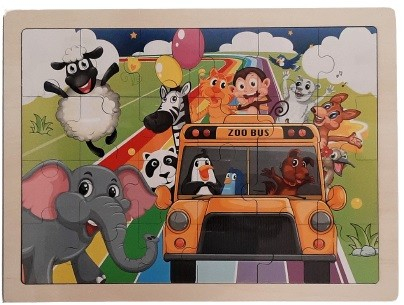 Puzzle Lemn Zoo Bus Cnx | Joc Educațional 3 Ani+