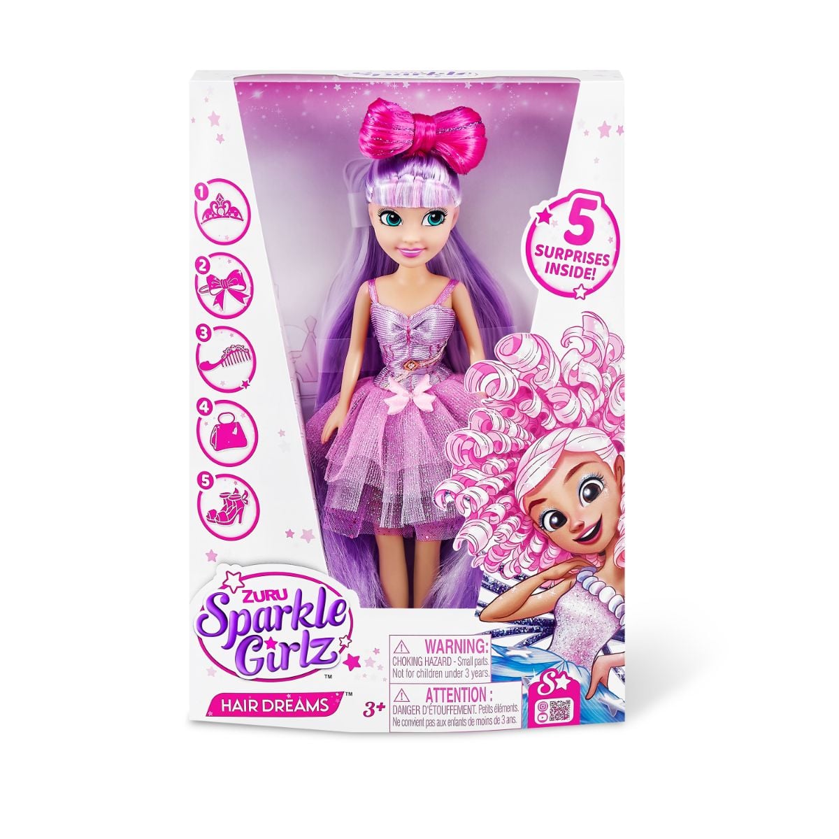 Papusa Sparkle Girlz Hair Dreams Mov + Accesorii