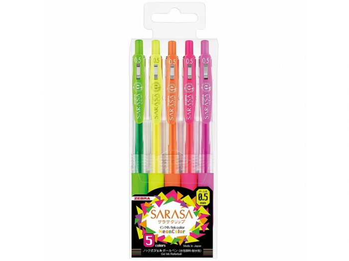 Set 5 Pixuri Zebra Sarasa Neon, Cerneală Gel