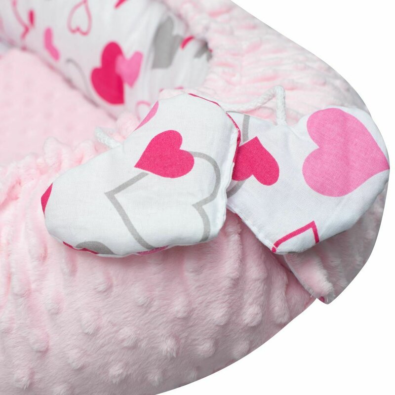Set 3 piese New Baby Luxury Nest Minky Hearts Pink - imagine 3