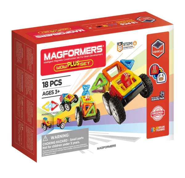 Magformers Wow Plus 18 piese | Set Construit Vehicule