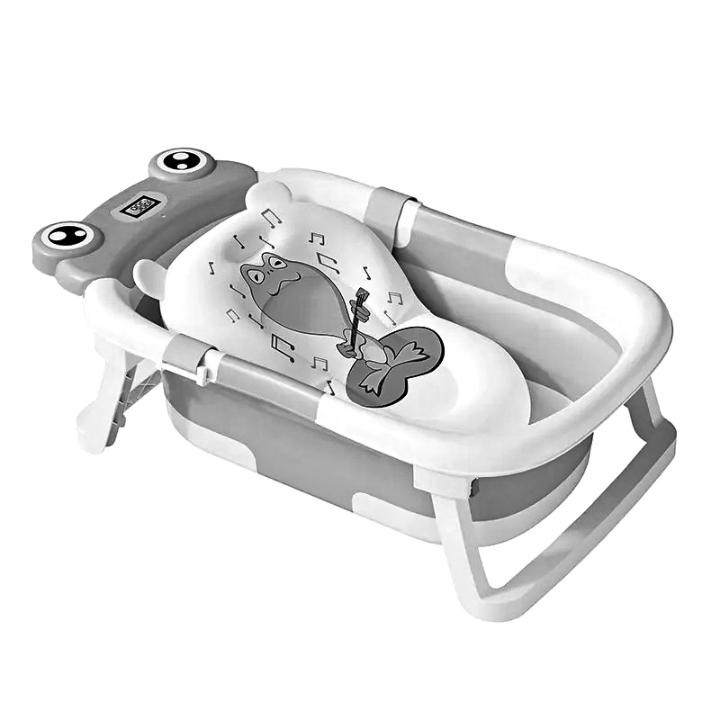 Cadita Little Mom Grey Frog - Pliabila cu Termometru - imagine 4