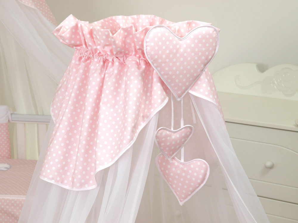 Cos Bebe Amy Bear Heart Pink pe Roti, cu Lenjerie si Baldachin - imagine 4