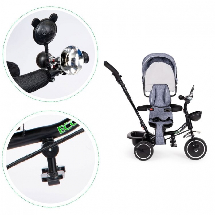 Tricicleta Ecotoys JM-066-9 Gri cu Sezut Rotativ - imagine 2