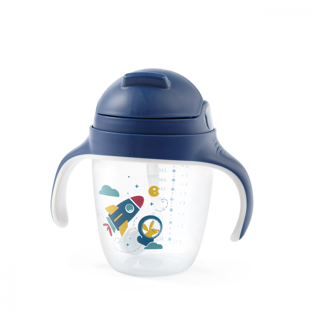 Cana cu pai Babyono 240 ml, Albastru - imagine 10