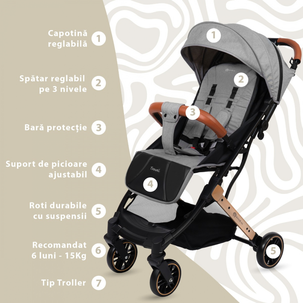 Carucior Sport AppeKids Travel Grey - Ultraportabil