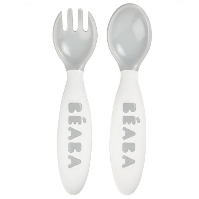 Set Linguriță și Furculiță Ergonomică Beaba Grey