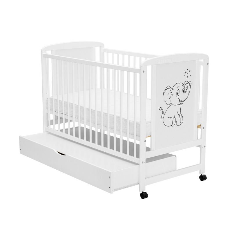 Pătuț Qmini Timmi Elephant Alb 120x60 cm cu Sertar - imagine 5