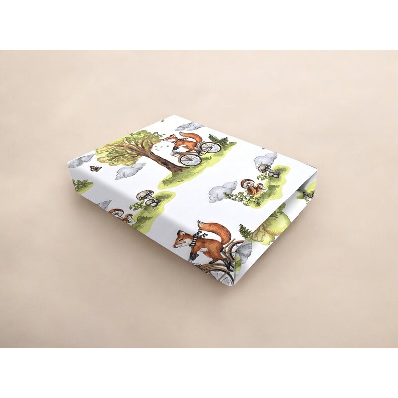 Cearceaf Qmini Fox on bikes | Bumbac natural, 76x43cm