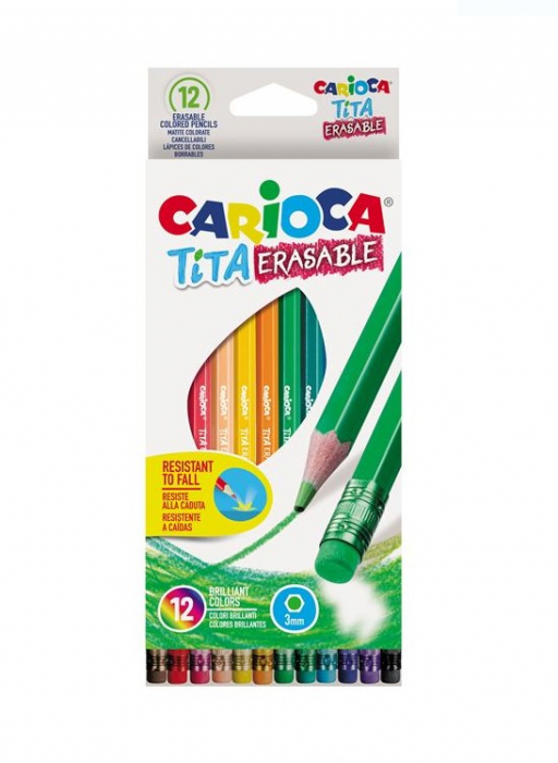 Set 12 Creioane Colorate Carioca cu Radiera