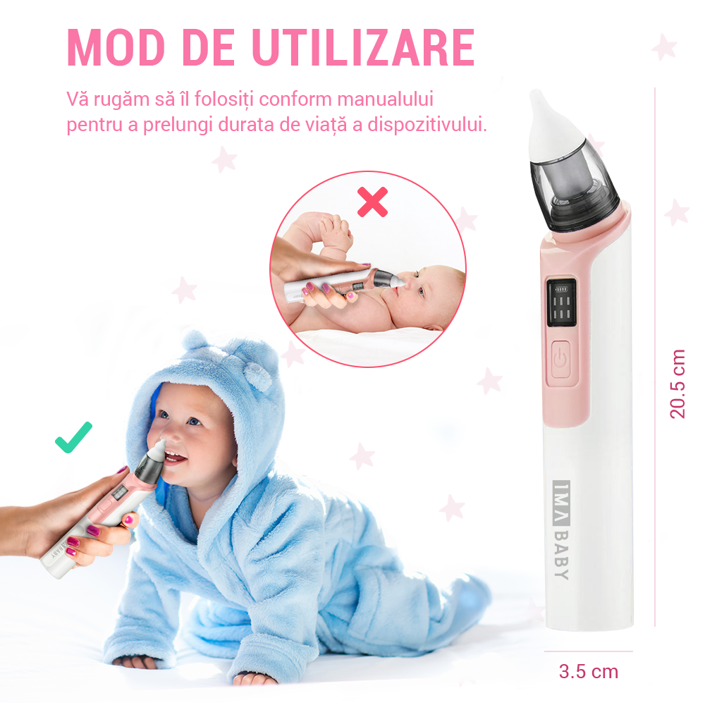 Aspirator Nazal Ima Baby, Silentios, 2 Capete, Roz - imagine 4