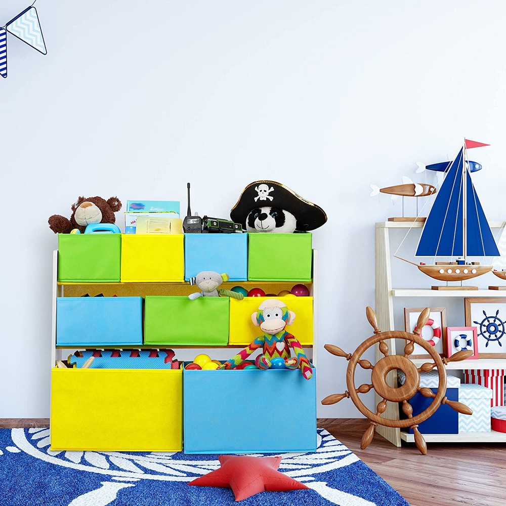Organizator lemn Ginger Home cu 9 cutii textil Mermaid - imagine 2