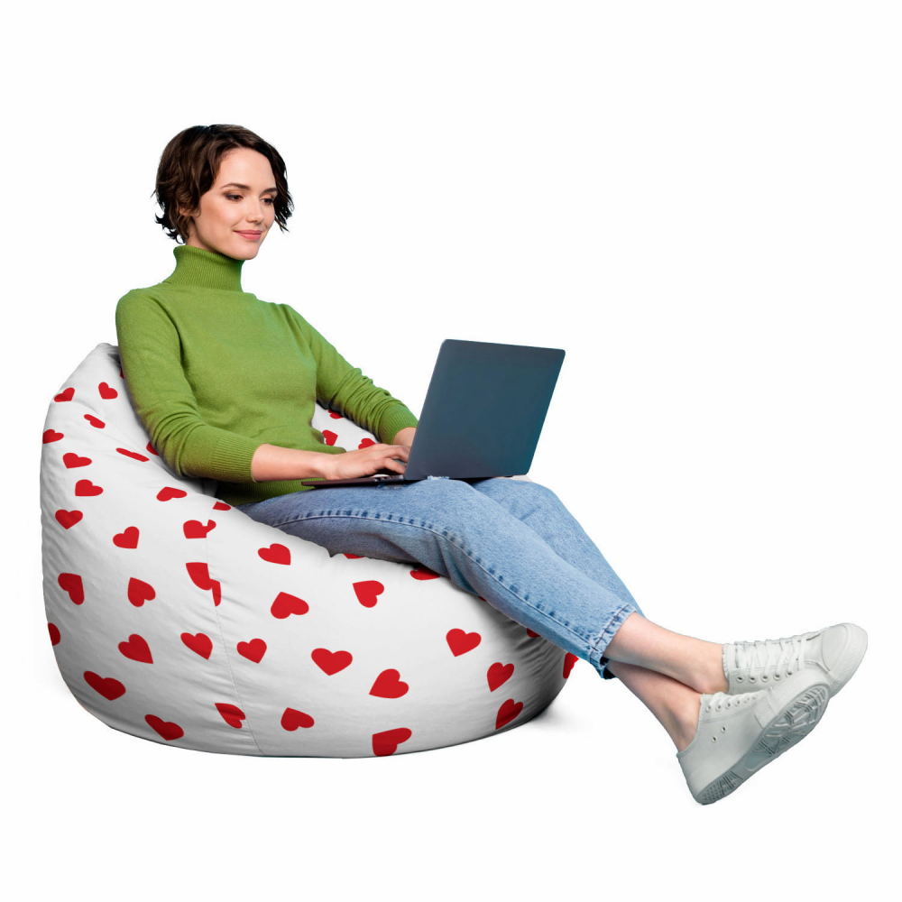Husa Puf Para XL Updeco, Model Inimi pe Alb - imagine 4
