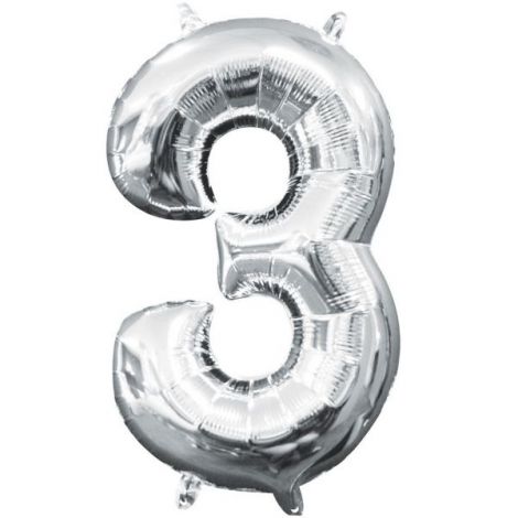 Balon Folie Argintiu Cifra 3 Amscan - Decor Petrecere