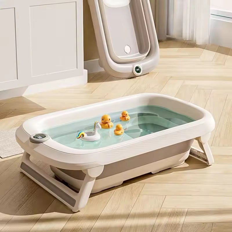 Cadita Little Mom Pliabila cu Termometru - Gri - imagine 2