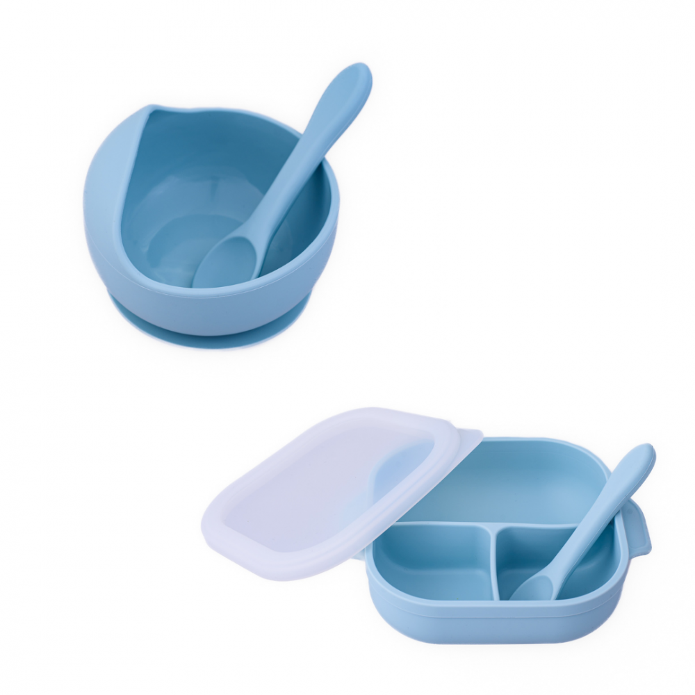 Set Masa Bebe Oaki Silicon, Bleu, cu Ventuza - imagine 7