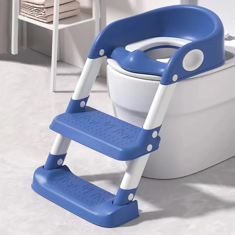 Reductor Toaletă Little Mom cu Scară și Mâner Albastru