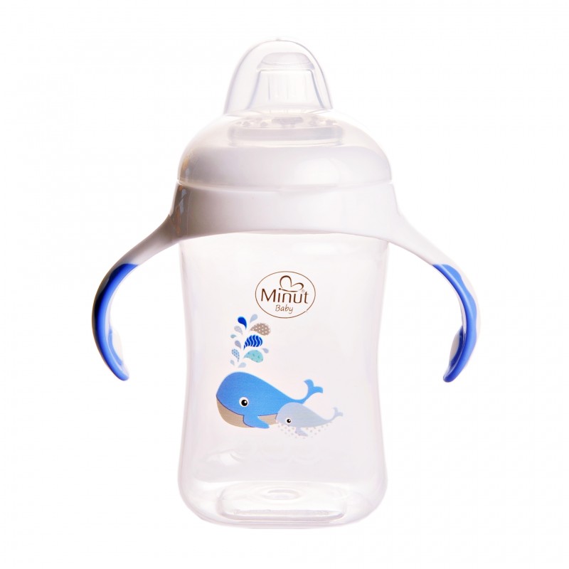 Cana Minut Baby 300ml cu Cioc Silicon, Bleu - imagine 3