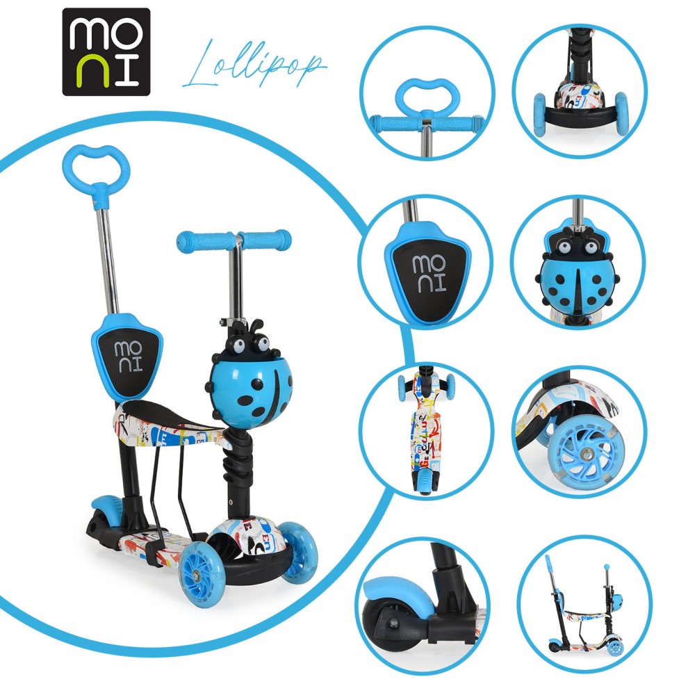 Trotineta Moni 3in1 Blue, cu Maner Parental