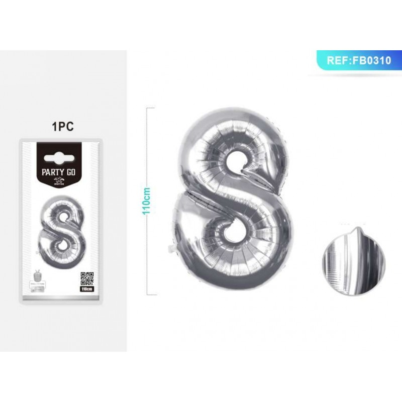 Balon Aniversar PartyGo Cifra 8 Argintiu 40cm