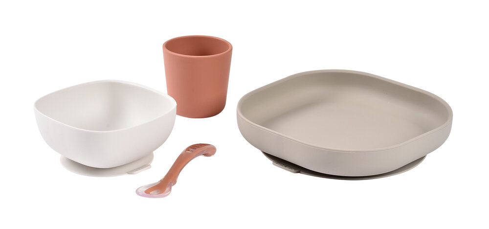 Set Masa Silicon Beaba Terracotta 4 Piese